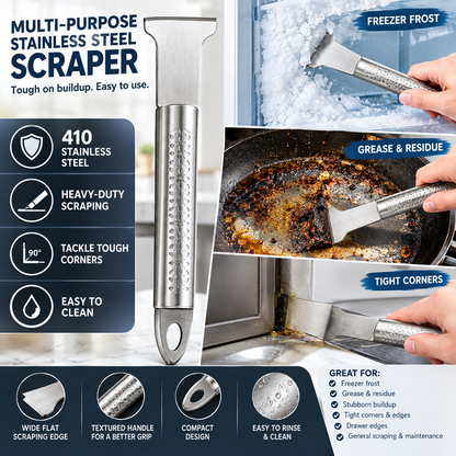 Multi-Purpose Stainless Steel Scraper – Heavy-Duty Ice & Grease Removal Tool