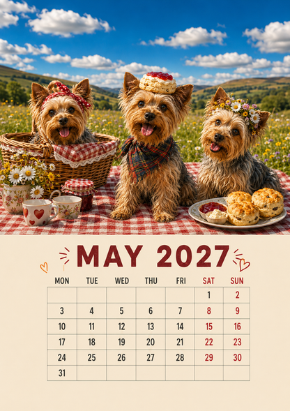 2027 Funny Yorkshire Terrier Wall Calendar | A4 Hanging Calendar
