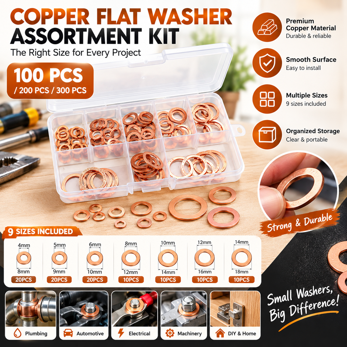 📀Copper Flat Washer Assortment Kit
