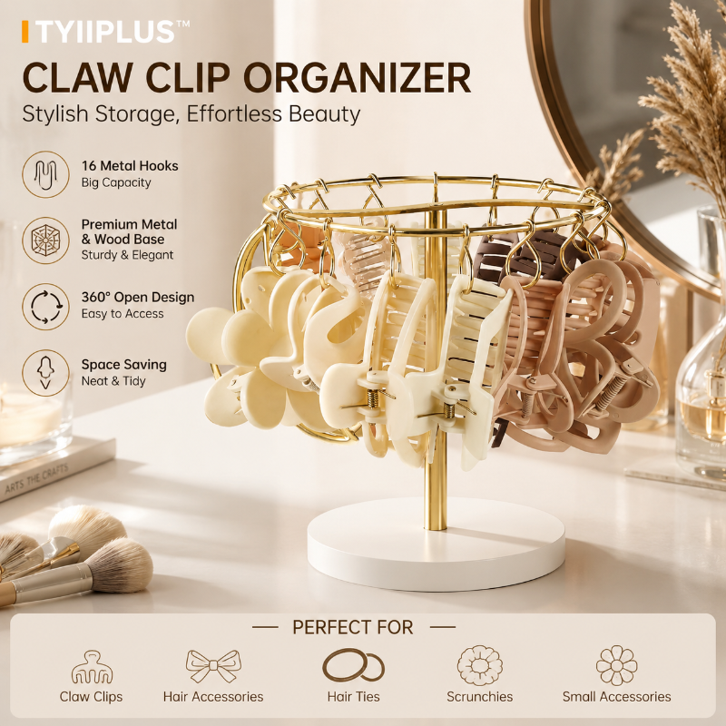 TYIIPLUS™ Claw Clip Organizer Stand with 16 Metal Hooks