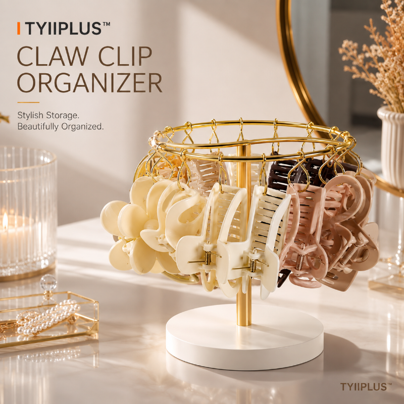 TYIIPLUS™ Claw Clip Organizer Stand with 16 Metal Hooks