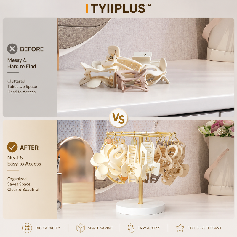 TYIIPLUS™ Claw Clip Organizer Stand with 16 Metal Hooks