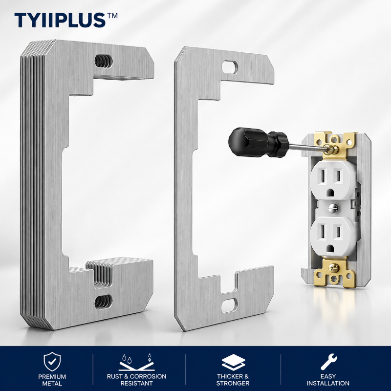 TYIIPLUS™ Wall Plate Spacers for Electrical Outlets – Heavy-Duty Metal Outlet Leveling Plates for Loose, Recessed & Crooked Boxes
