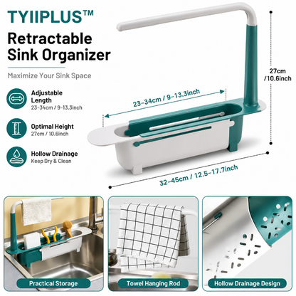 TYIIPLUS™ Retractable Sink Organizer – Adjustable Telescopic Kitchen Sink Caddy with Towel Holder