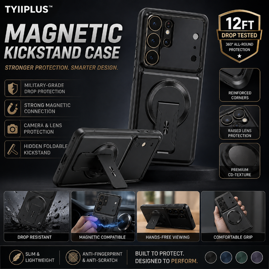 TYIIPLUS™ Magnetic Kickstand Phone Case for S Series – Shockproof Slim Case with Camera Lens Protection & Hidden Stand