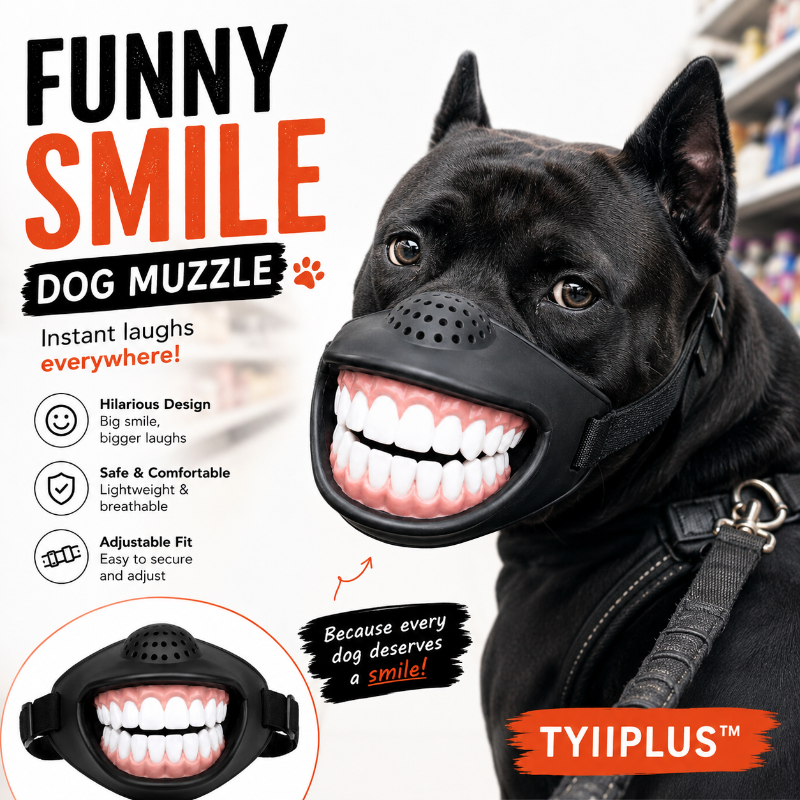 TYIIPLUS™ Funny Smile Dog Muzzle – Novelty Big Teeth Pet Mask with Adjustable Straps