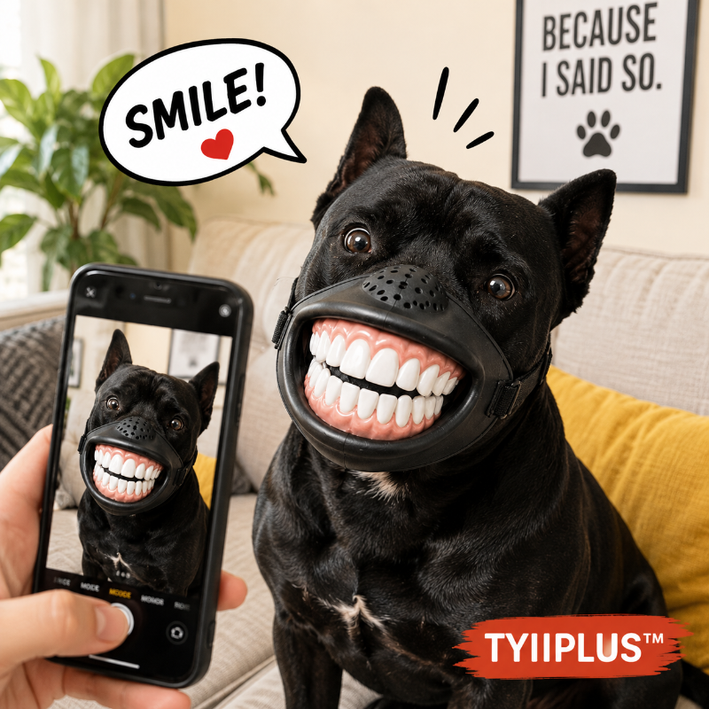 TYIIPLUS™ Funny Smile Dog Muzzle – Novelty Big Teeth Pet Mask with Adjustable Straps