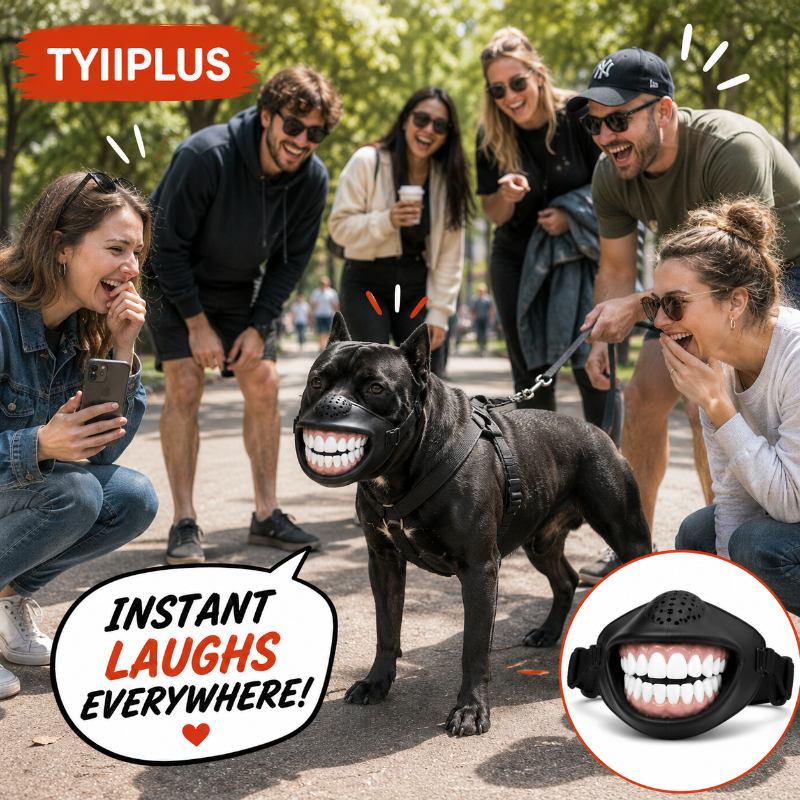 TYIIPLUS™ Funny Smile Dog Muzzle – Novelty Big Teeth Pet Mask with Adjustable Straps