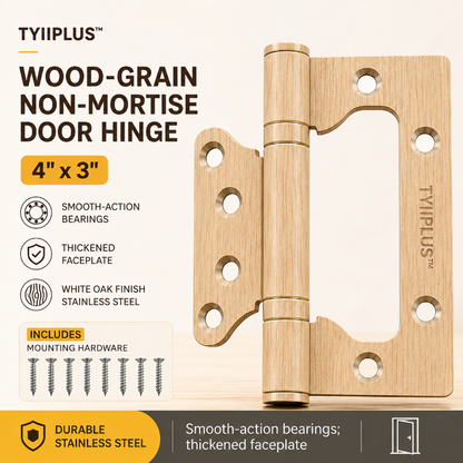 TYIIPLUS™ Wood-Grain Finish Non-Mortise Door Hinges 4 x 3 Inch | Silent Ball Bearing Stainless Steel Butterfly Hinges for Interior Wooden Doors | No Mortising Required | Easy Installation