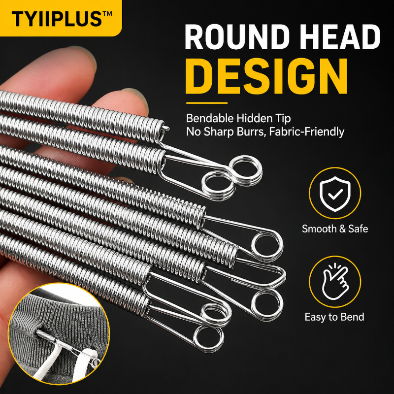 TYIIPLUS™ Spring Drawstring Threader Tool Set | Flexible Stainless Steel Rope Threader Needle for Hoodies, Sweatpants, Elastic Bands, Waistbands, Shoelaces & DIY Sewing