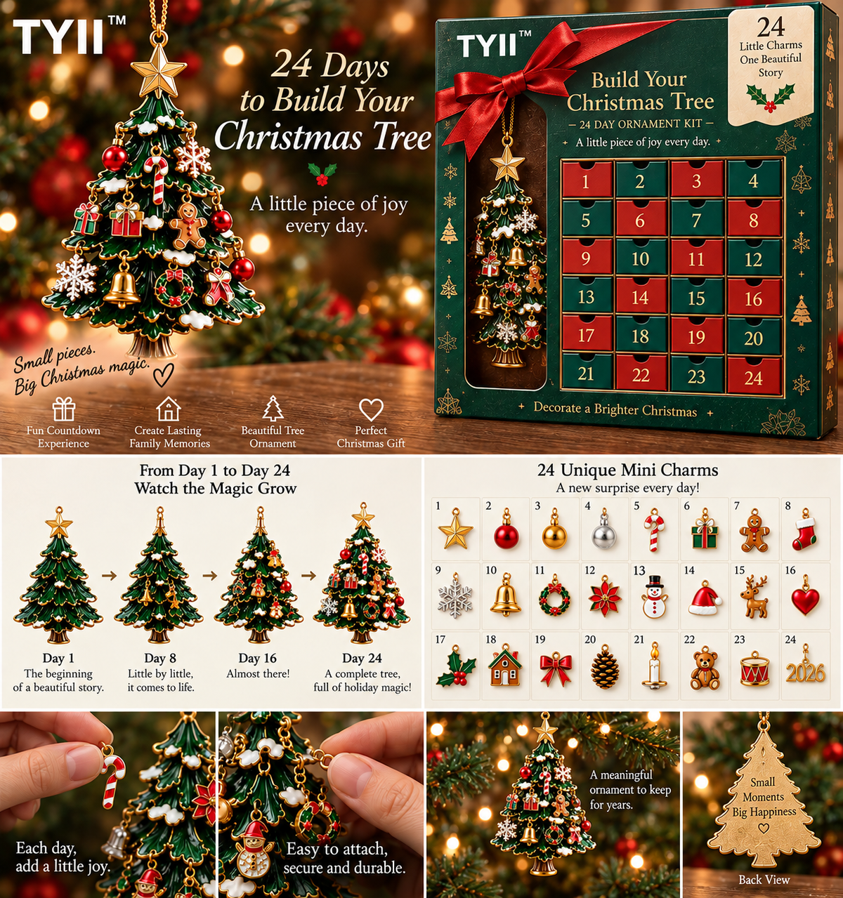 TYII™ 2026 Build Your Christmas Tree – 24-Day Christmas Countdown Ornament Kit