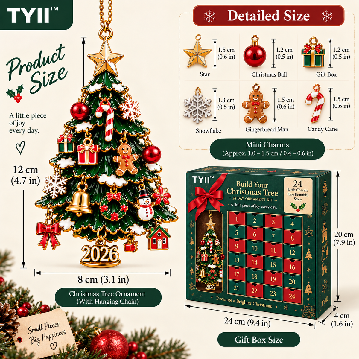 TYII™ 2026 Build Your Christmas Tree – 24-Day Christmas Countdown Ornament Kit