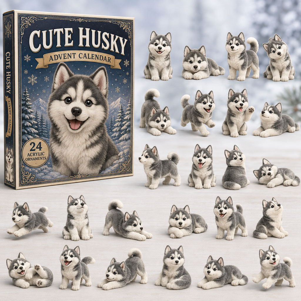 Husky Winter Adventure Advent Calendar 2026 - 24-Day Festive Countdown, Acrylic Charms Blind Box - Gift For Dog Lovers