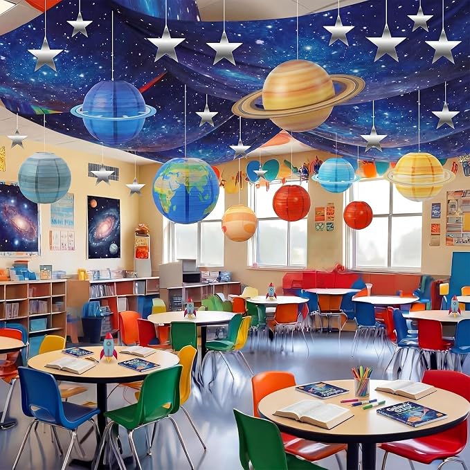 ❤️TYIIPLUS™ 8-Piece Solar System Planet Paper Lanterns, 12-Inch Hanging Space Decorations for Kids' Rooms, Parties & Classrooms