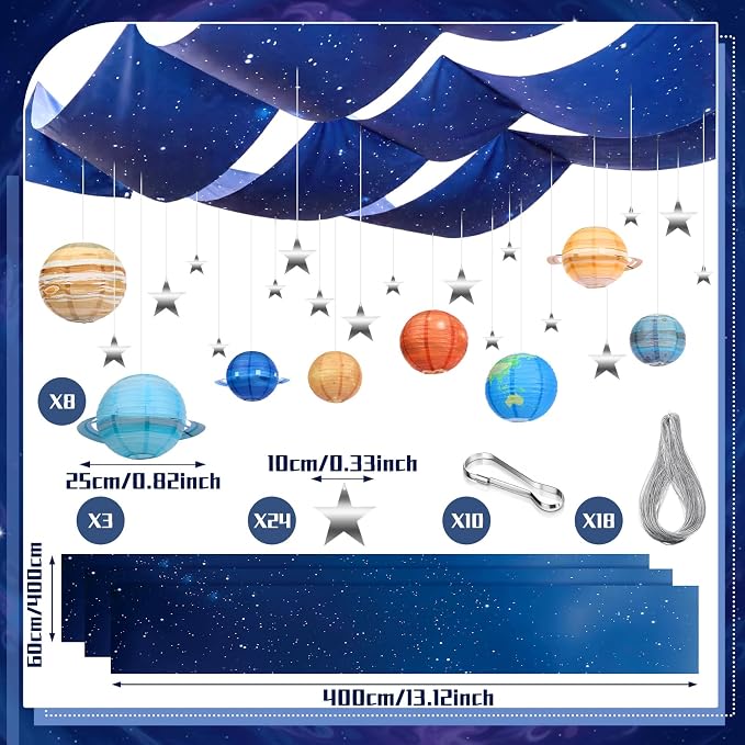 ❤️TYIIPLUS™ 8-Piece Solar System Planet Paper Lanterns, 12-Inch Hanging Space Decorations for Kids' Rooms, Parties & Classrooms