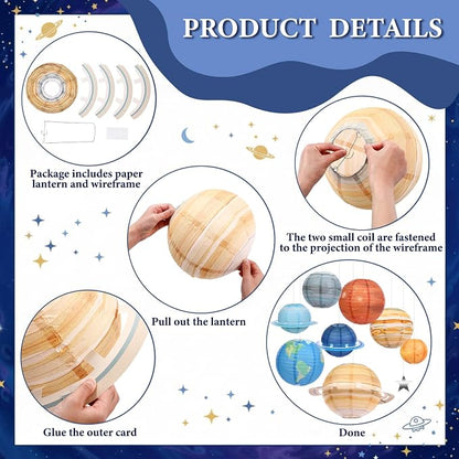 ❤️TYIIPLUS™ 8-Piece Solar System Planet Paper Lanterns, 12-Inch Hanging Space Decorations for Kids' Rooms, Parties & Classrooms