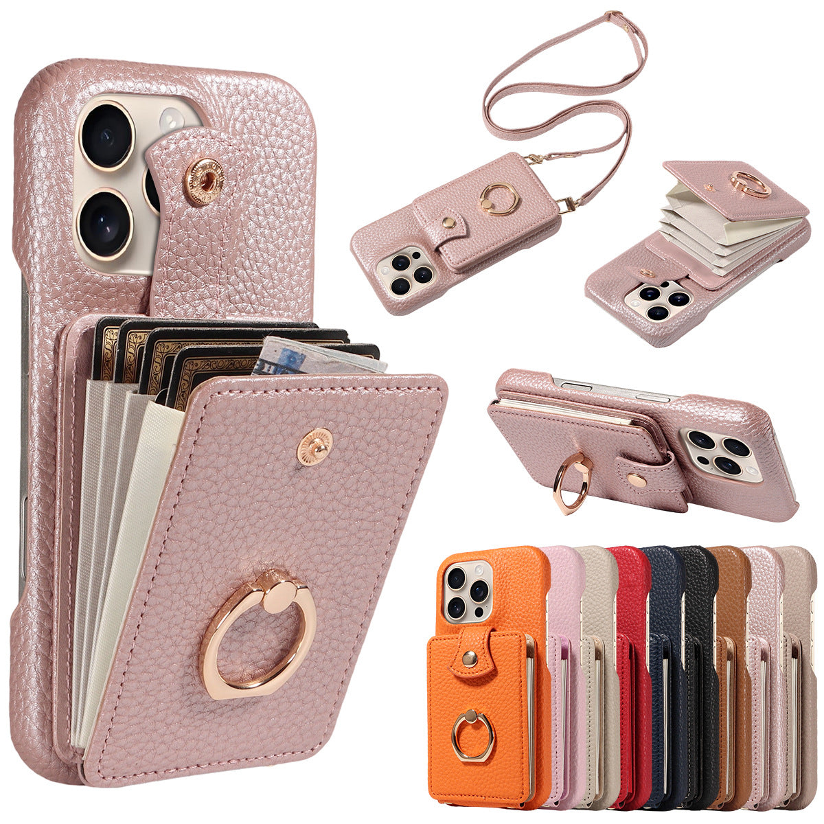 Crossbody Wallet Phone Case – RFID Blocking, Accordion Card Slot & Detachable Strap – Litchi Pattern PU Leather ✨