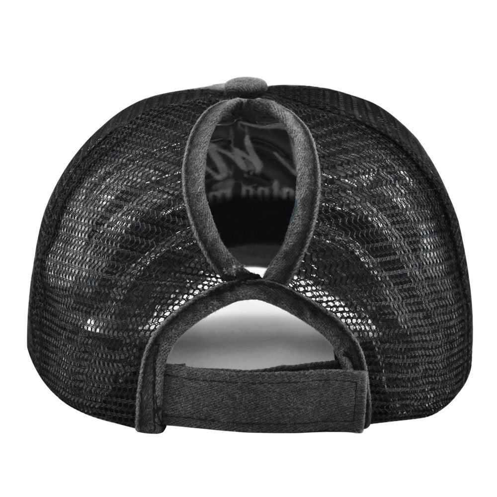 Ponytail Mesh Baseball Cap – Open Back Breathable Washed Vintage Hat