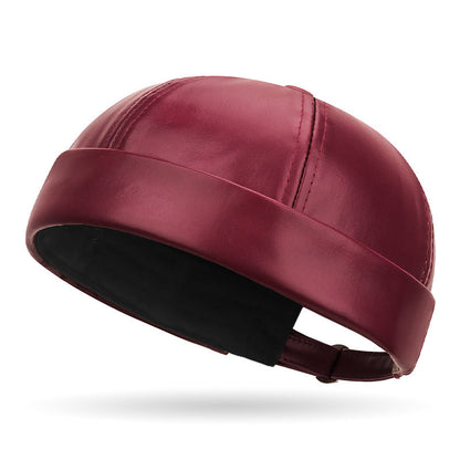 TYII™ Men's Winter Leather-Look Docker Hat – Warm Fleece-Lined Brimless Cap, Adjustable Vintage Beanie