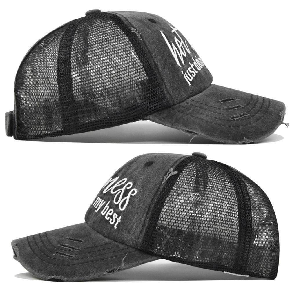 Ponytail Mesh Baseball Cap – Open Back Breathable Washed Vintage Hat