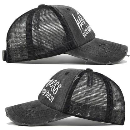Ponytail Mesh Baseball Cap – Open Back Breathable Washed Vintage Hat