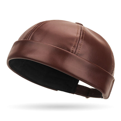 TYII™ Men's Winter Leather-Look Docker Hat – Warm Fleece-Lined Brimless Cap, Adjustable Vintage Beanie