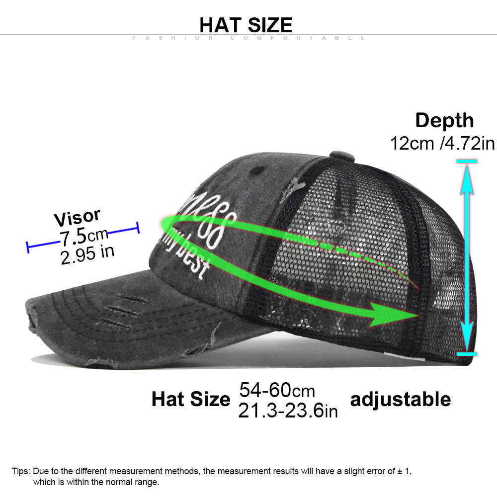 Ponytail Mesh Baseball Cap – Open Back Breathable Washed Vintage Hat