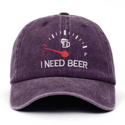 🍺 ‘I NEED BEER’  Embroidered Baseball Cap – Unisex Adjustable Washed Vintage Hat