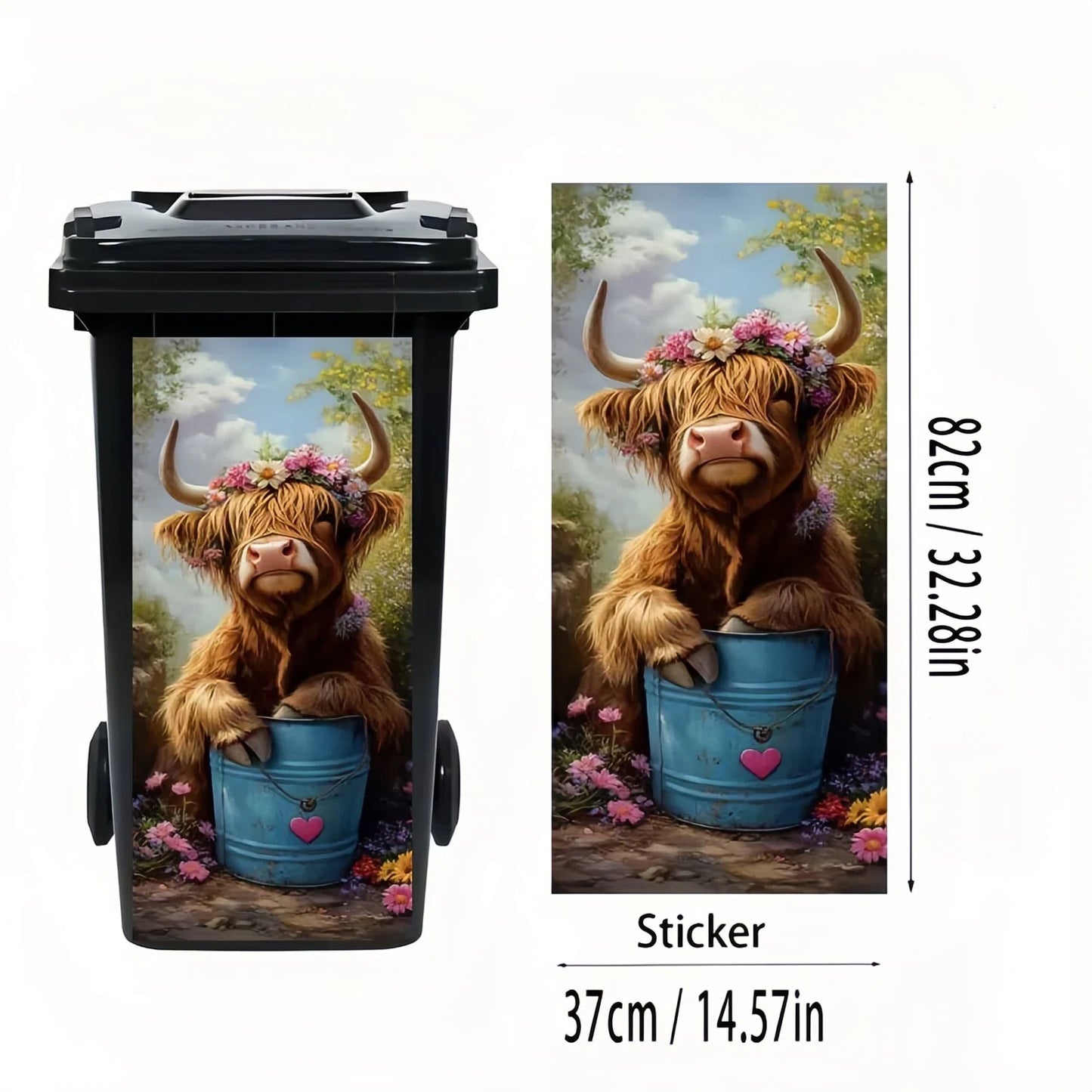 🐮 Highland Cow Floral Print Bin Sticker