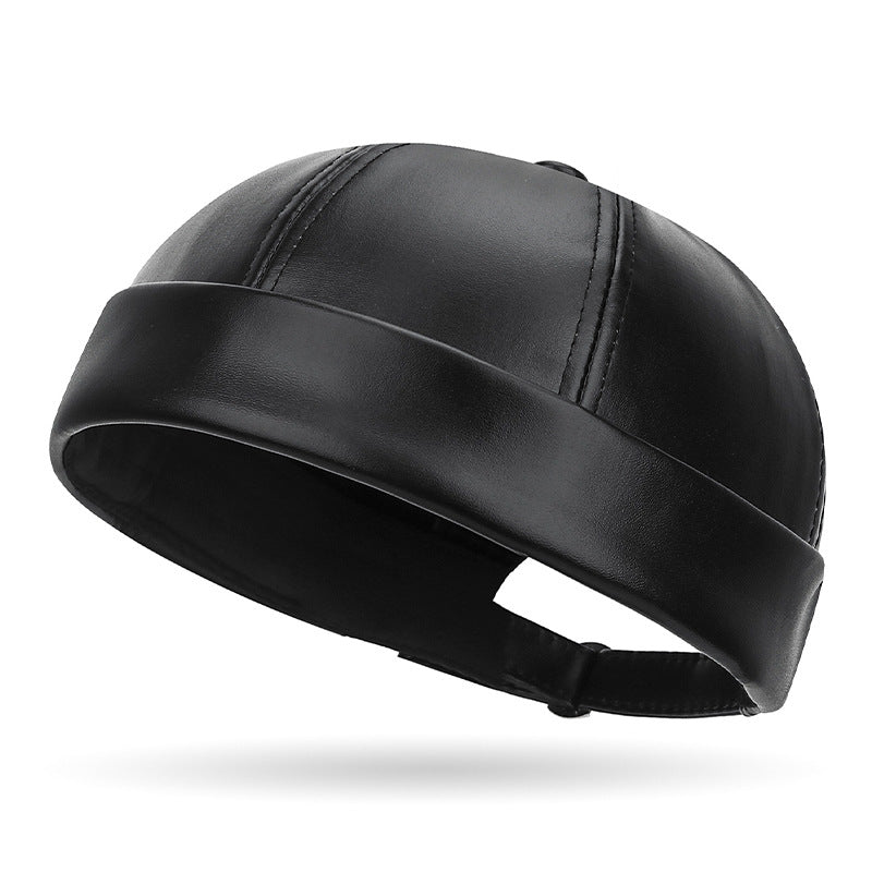 TYII™ Men's Winter Leather-Look Docker Hat – Warm Fleece-Lined Brimless Cap, Adjustable Vintage Beanie