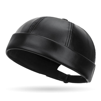 TYII™ Men's Winter Leather-Look Docker Hat – Warm Fleece-Lined Brimless Cap, Adjustable Vintage Beanie