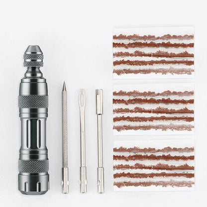 Tubeless tire repair kit in an aluminum case