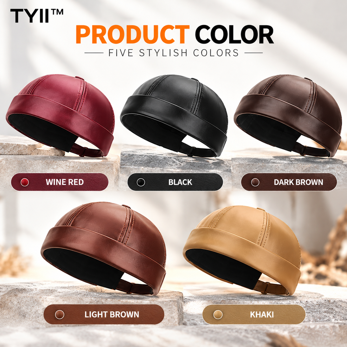 TYII™ Men's Winter Leather-Look Docker Hat – Warm Fleece-Lined Brimless Cap, Adjustable Vintage Beanie