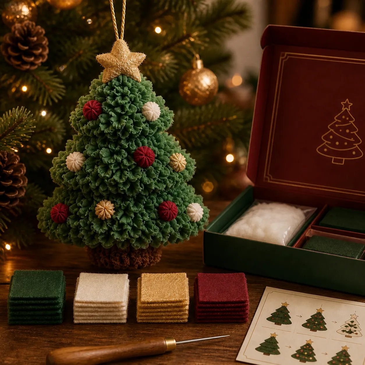 🎄Beginner-Friendly 3D Fabric Poke Christmas Ornament DIY Kit Collection | Complete Kit with Pre-Cut Fabrics, Stuffed Felt Base, Poking Tool & Step-by-Step Guide Included 💕