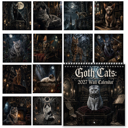 🐈‍⬛2027 Gothic Cat Wall Calendar – Dark & Mystical Cat Art Calendar for Home Decor & Cat Lovers