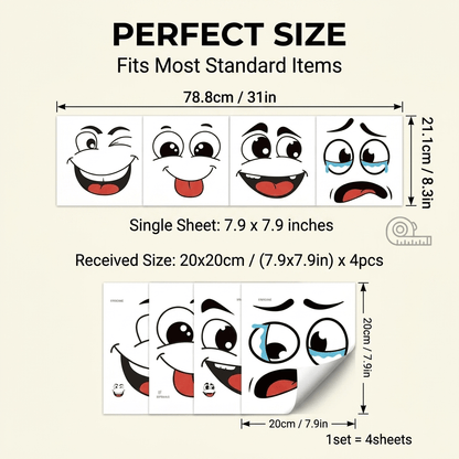 Cartoon Face Stickers, Self-Adhesive Removable Decals with Glossy Finish, Multi-Surface Decor