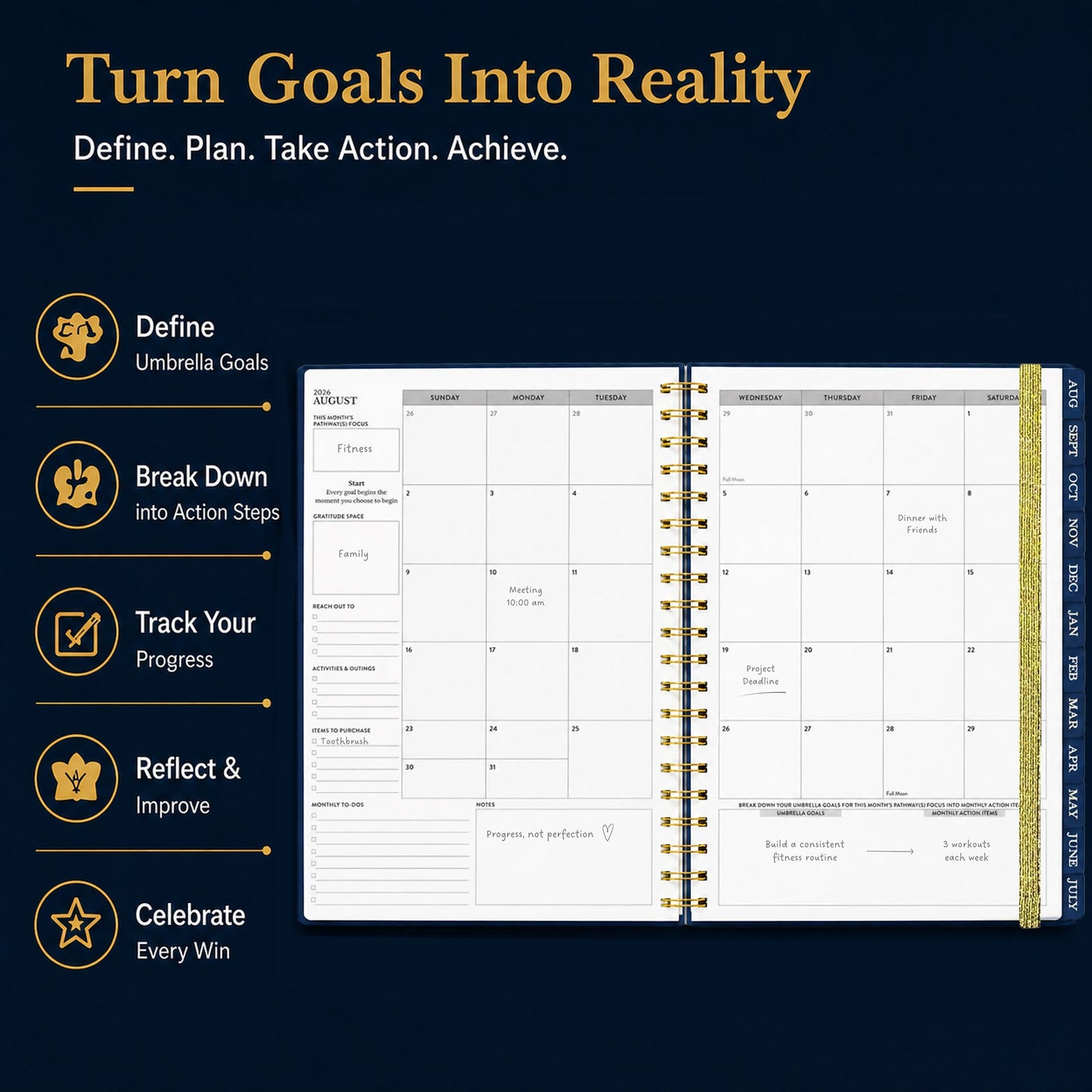 🌌 2026-2027 Midnight Galaxy Mid-Year Spiral Bound Planner