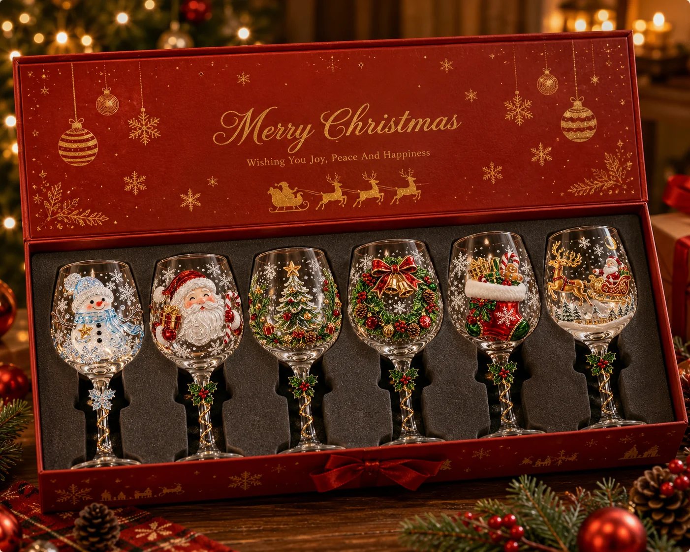 🎅🍷Christmas 3D Wine Glass Collection Gift Box Set✨
