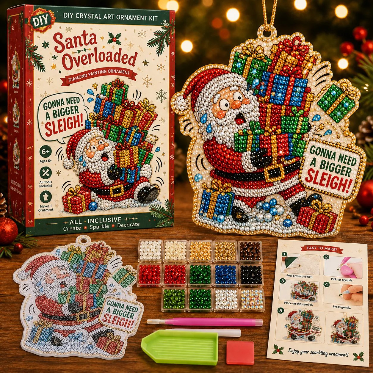 😂 Beginner-Friendly Funny Christmas Pearl Diamond Art Ornament DIY Kit | Complete Set with Printed Base, Pearl & Crystal Pieces, Tools, Hanging Cord & Instructions Included 💕