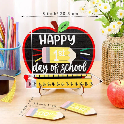 📚Interchangeable Wooden Back-to-School Sign – First, 100th & Last Day Milestone Photo Prop for Pre-K, Kindergarten, Elementary & K-12 Kids, Cute Pink Bow Classroom Decor & Gift🎀🎁