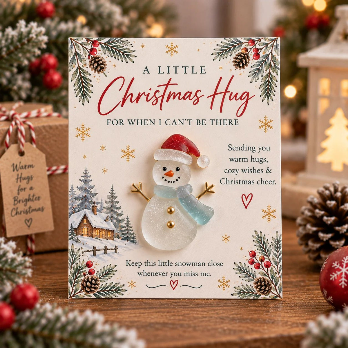 A Little Christmas Hug™ Sea Glass Keepsake Card – Handmade Holiday Gift With A Touch Of Love
