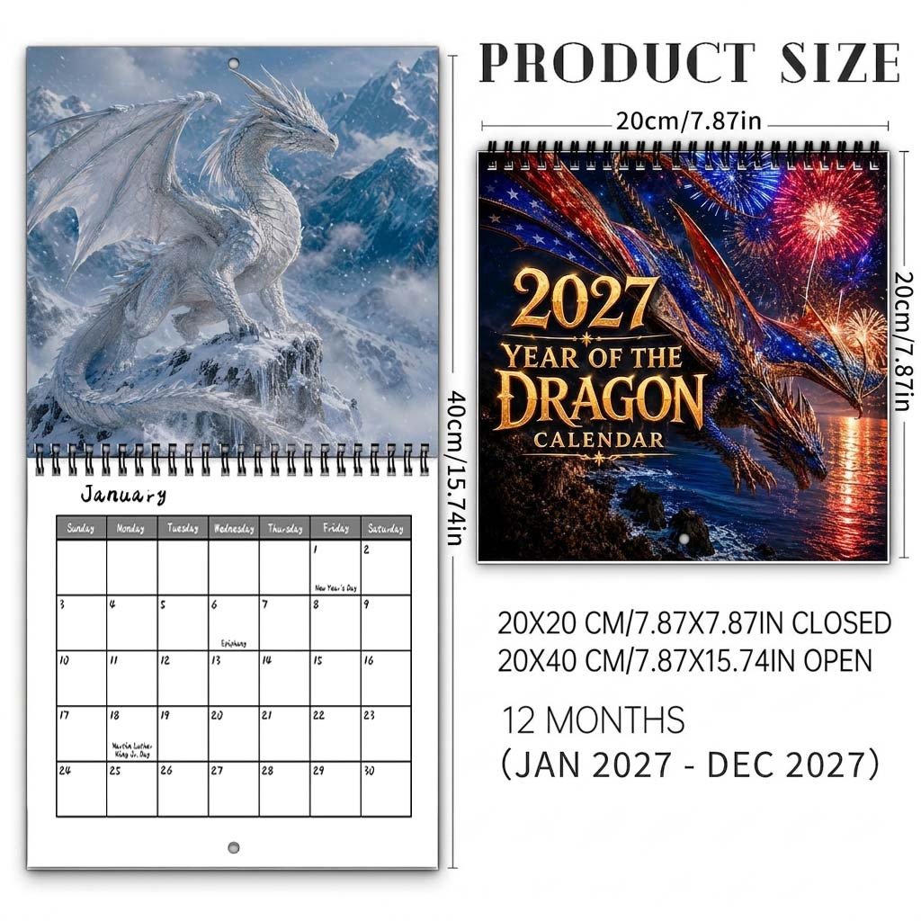 🐉2027 Dragon Wall Calendar - 12-Month Spiral Planner With Notes