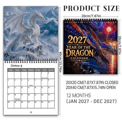 🐉2027 Dragon Wall Calendar - 12-Month Spiral Planner With Notes