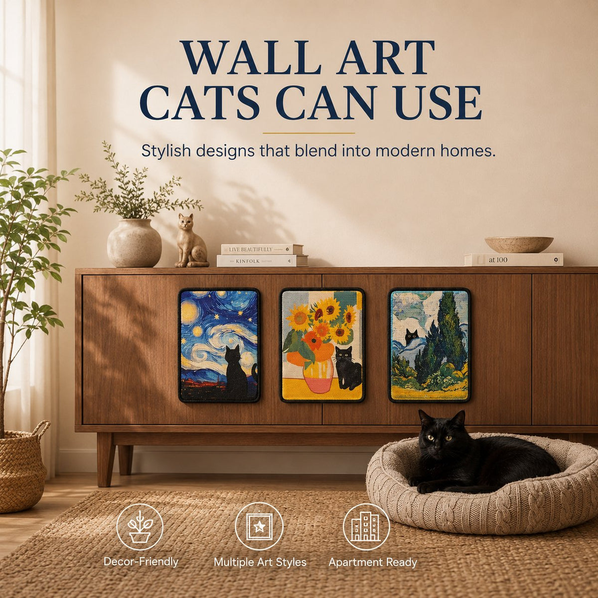 🐱 Decorative Wall Art Cat Scratcher – Stylish 2-in-1 Cat Scratch Board