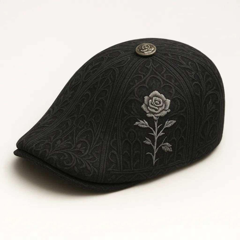 💀Handcrafted Skull & Thorn Flat Cap
