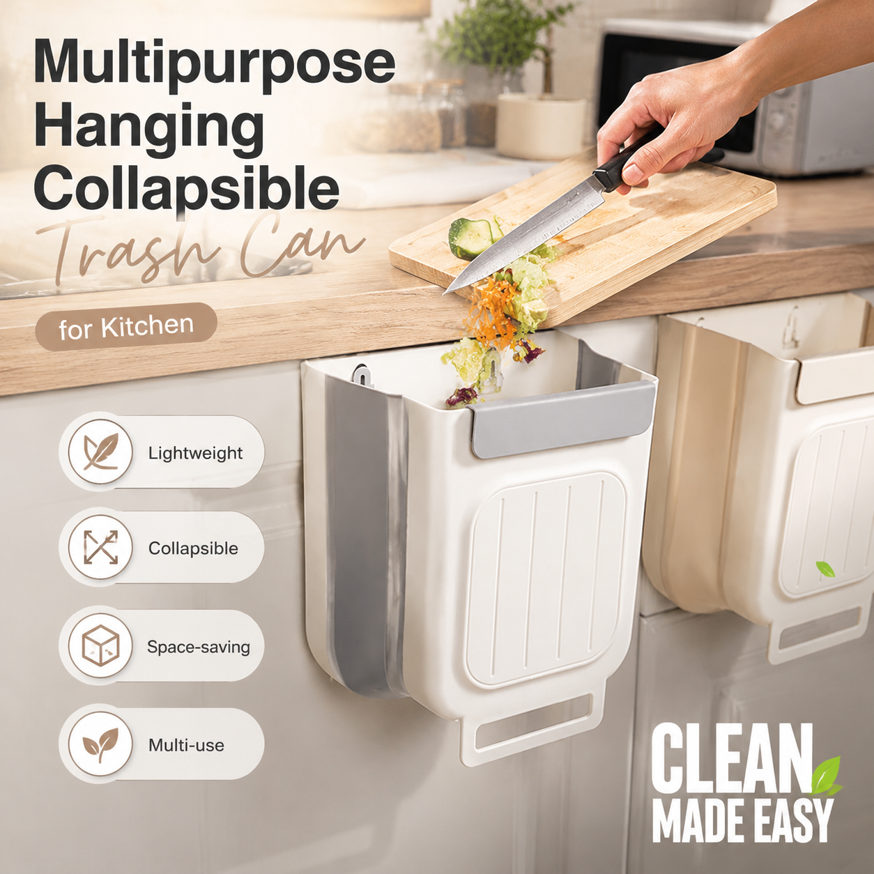 Multipurpose Hanging Collapsible Trash Can – Wall-Mounted Kitchen Waste Bin