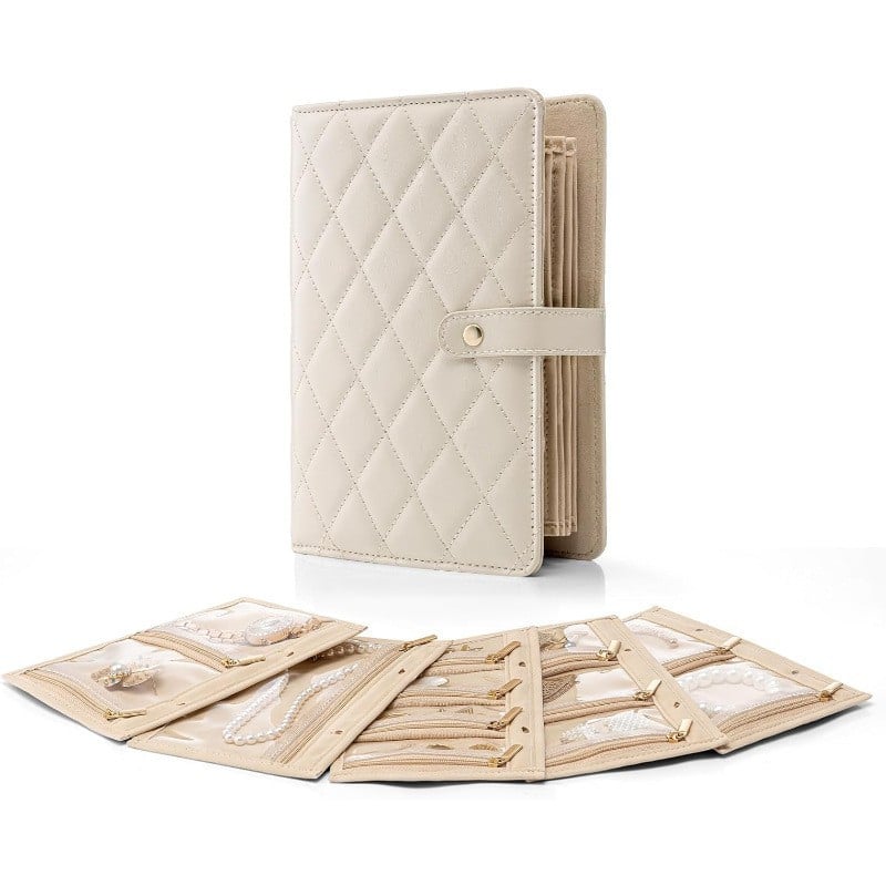 Travel Jewelry Notebook Organizer – Premium PU Leather Case with 5 Removable Velvet Storage Pages
