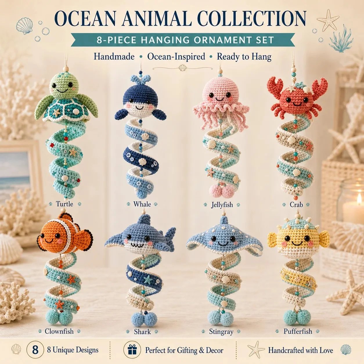 🌊 Marine Animal Themed Spiral Crochet Hanging Kit for Beginners | Complete Kit with All Tools & Step‑by‑Step Guide Included 💕