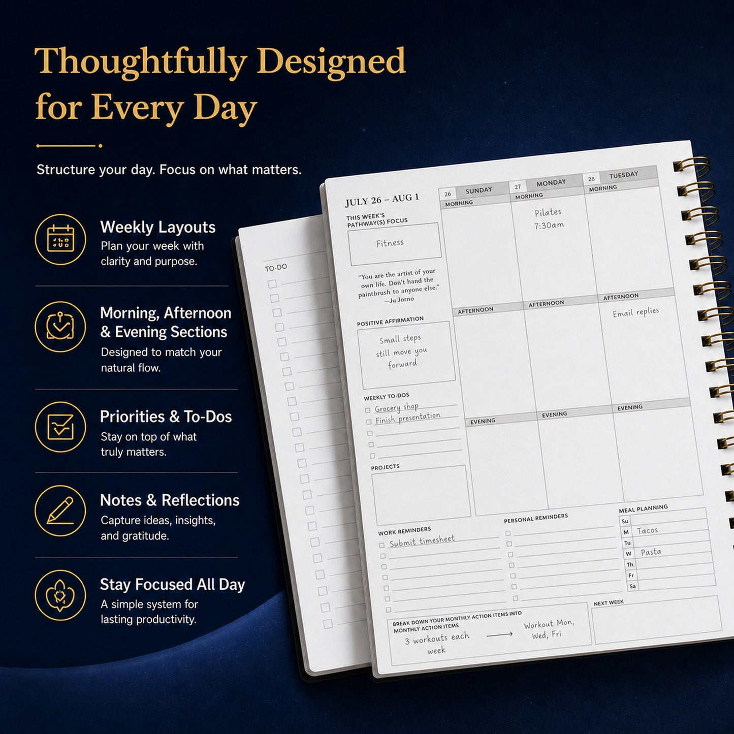 🌌 2026-2027 Midnight Galaxy Mid-Year Spiral Bound Planner