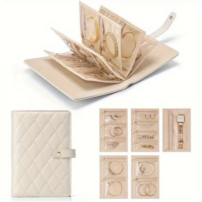 Travel Jewelry Notebook Organizer – Premium PU Leather Case with 5 Removable Velvet Storage Pages